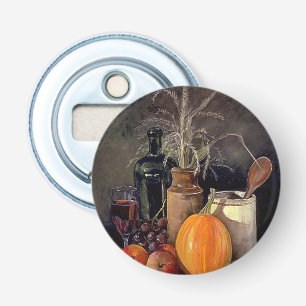 Herbstdekorationen am Tisch, Kürbis, Früchte, Getr Flaschenöffner