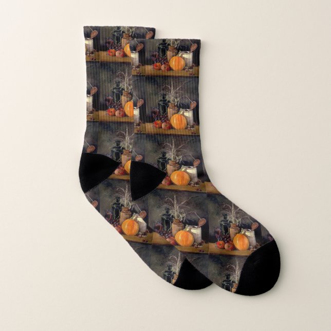 Herbstdekorationen am Tisch, Kürbis, Früchte, Getr Socken (Paar)