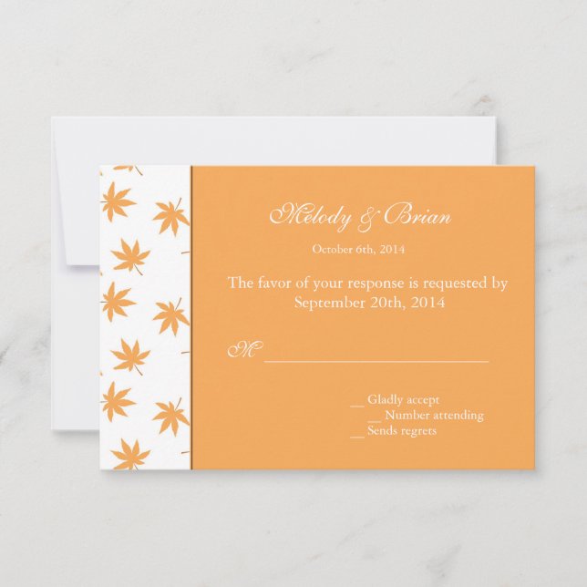 Herbstdekorative grafische Blätter Hochzeit RSVP (Vorderseite)