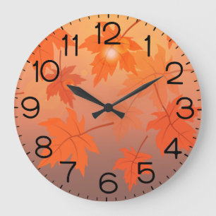 Herbstdesign mit Ahornblättern und Bokeh-Effekt Große Wanduhr