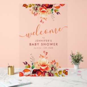 Herbstdusche FLORAL Babydusche Willkommen Acrylschild