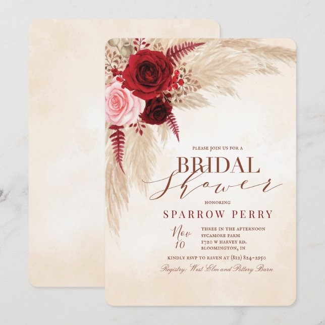 Herbstdusche Pampas Grass Bridal Einladung (Vorne/Hinten)