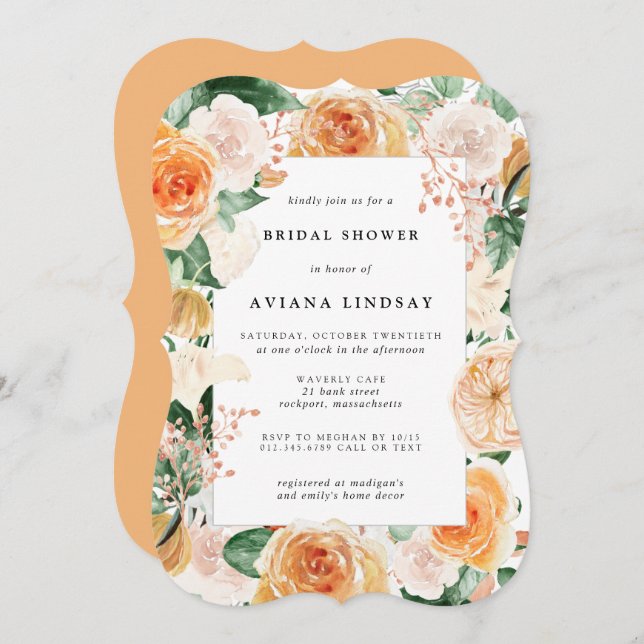 Herbstdusche Rose Blumendusche Einladung (Vorne/Hinten)