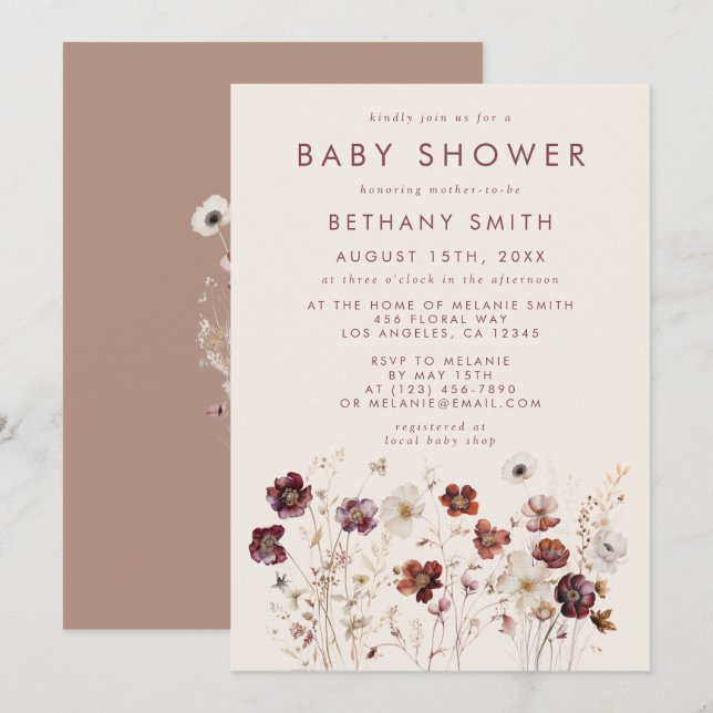 Herbstdusche Wildblume Field Baby Einladung (Vorne/Hinten)