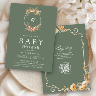 Herbstdusche Wildblume QR Kodierung Grüne Babydusc Einladung