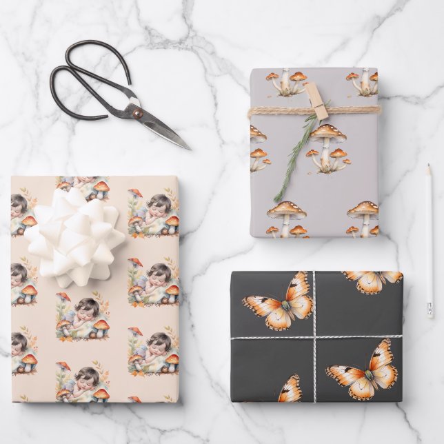 Herbstdusche Woodland Fee Baby Geschenkpapier Set (Vorderseite)