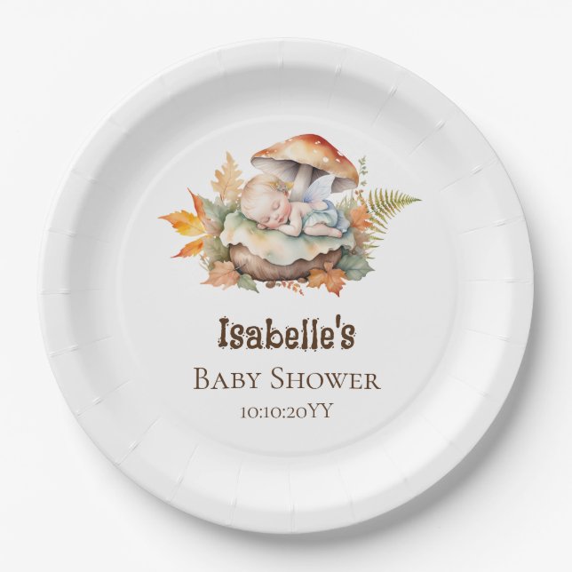 Herbstdusche Woodland Fee Baby Pappteller (Vorderseite)