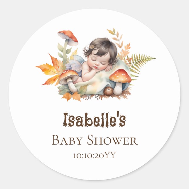 Herbstdusche Woodland Fee Baby Runder Aufkleber (Vorderseite)