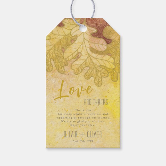 Herbsteiche Blätter Hochzeit Liebe und Dank Geschenkanhänger (Vorderseite)