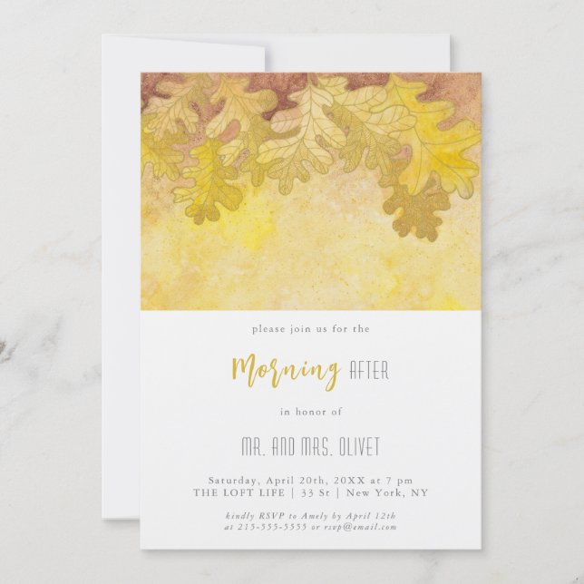 Herbsteiche Blätter Morgens Einladung (Vorderseite)