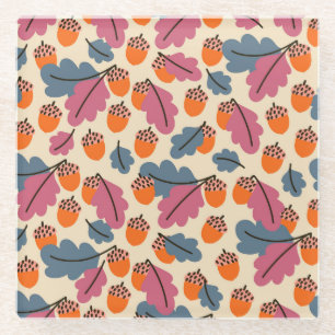 Herbsteiche: Blätter und Acornmuster Glasuntersetzer