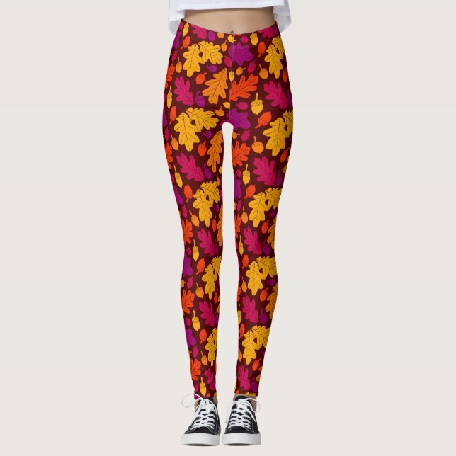 Herbsteiche Blätter und Acorns Gemustert Leggings (Vorderseite)