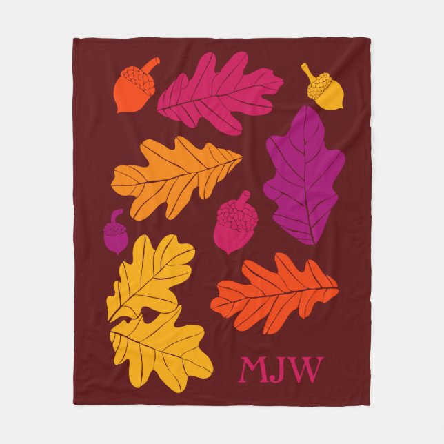 Herbsteiche Blätter und Acorns Mit Monogramm Fleecedecke (Vorderseite)