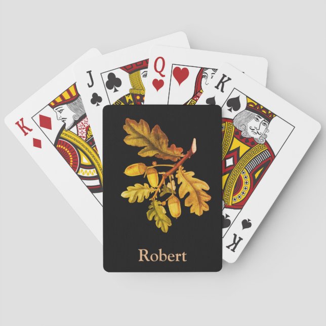 Herbsteiche Blätter und Korns auf schwarzem Hinter Spielkarten (Rückseite)