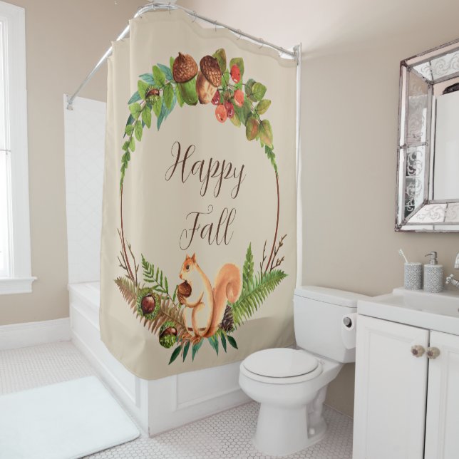 Herbsteichhörnchen und Natur mit anpassbarem Text Duschvorhang (Beispiel)
