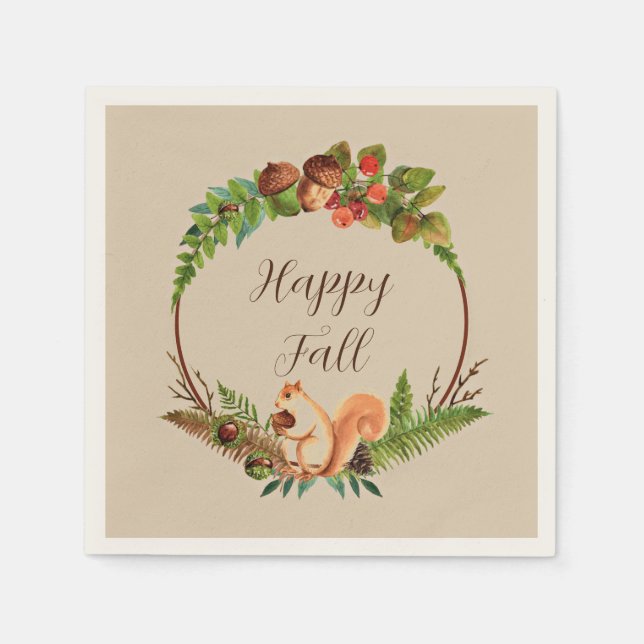 Herbsteichhörnchen und Natur mit anpassbarem Text Serviette (Vorderseite)