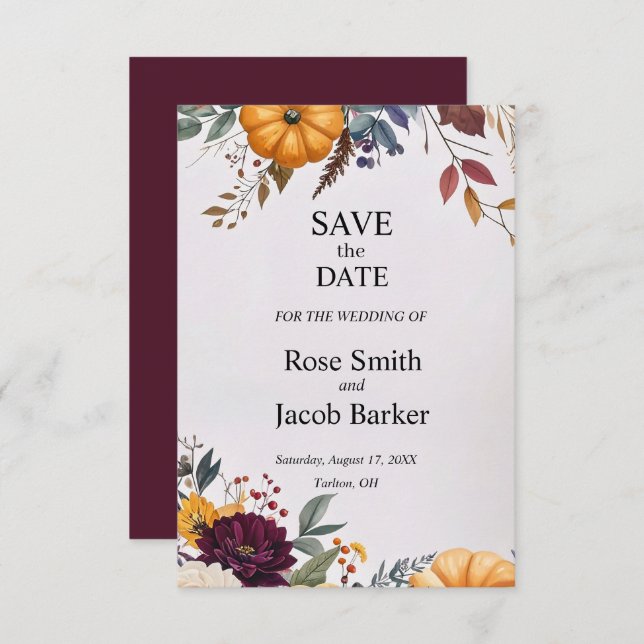 Herbstelegance Hochzeit Speichern Sie das Datum de Einladung (Vorne/Hinten)