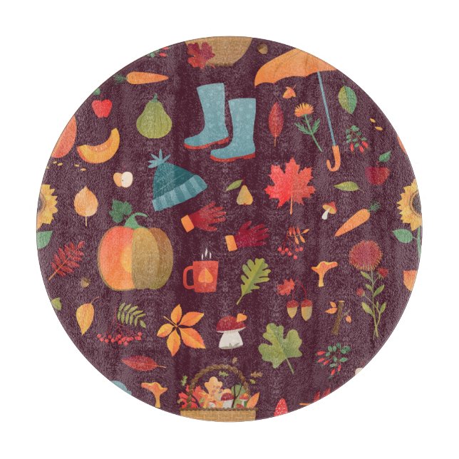 Herbstelemente, dunkler Hintergrund, Vintag Schneidebrett (Vorderseite)