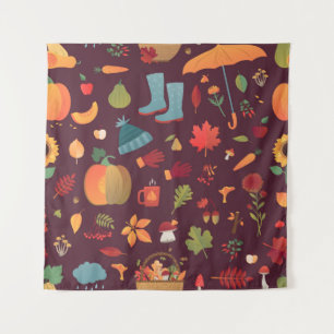 Herbstelemente, dunkler Hintergrund, Vintag Wandteppich