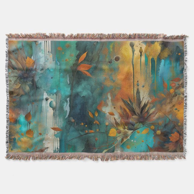 Herbsternte Aquamarine Rostgold Abstrakt Decke (Vorderseite)