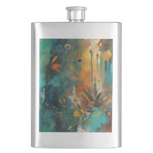 Herbsternte Aquamarine Rostgold Abstrakt Flachmann