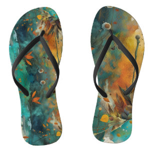 Herbsternte Aquamarine Rostgold Abstrakt Flip Flops