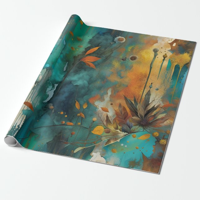 Herbsternte Aquamarine Rostgold Abstrakt Geschenkpapier (Ungerollt)
