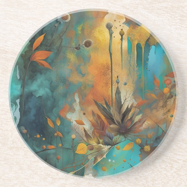 Herbsternte Aquamarine Rostgold Abstrakt Getränkeuntersetzer (Vorne)