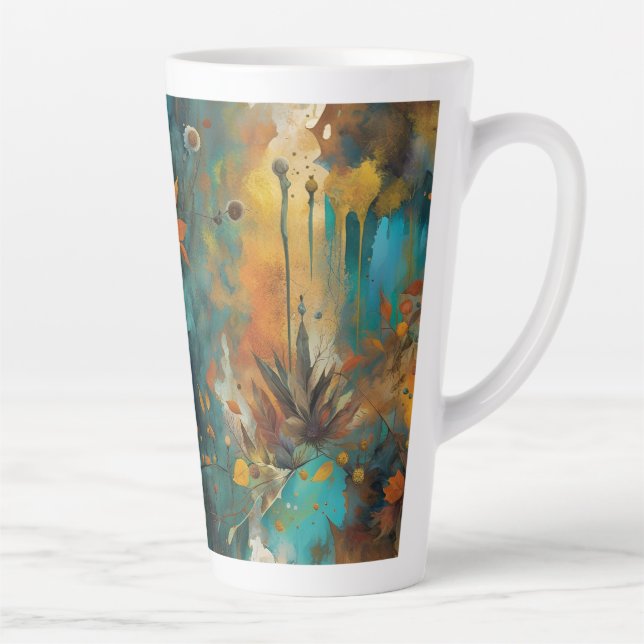 Herbsternte Aquamarine Rostgold Abstrakt Milchtasse (Rechts)