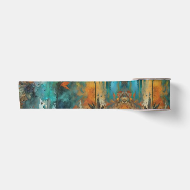 Herbsternte Aquamarine Rostgold Abstrakt Satinband (Vorderseite)