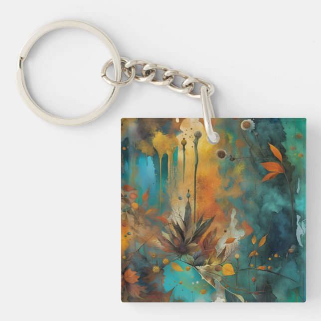 Herbsternte Aquamarine Rostgold Abstrakt Schlüsselanhänger (Vorderseite)