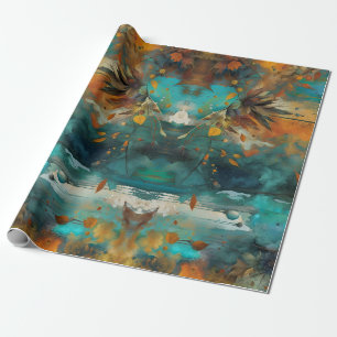 Herbsternte Farbe Aquamarin Rust Gold Abstrakt Geschenkpapier