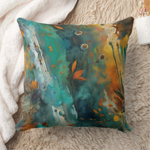 Herbsternte Farbe Aquamarin Rust Gold Abstrakt Kissen