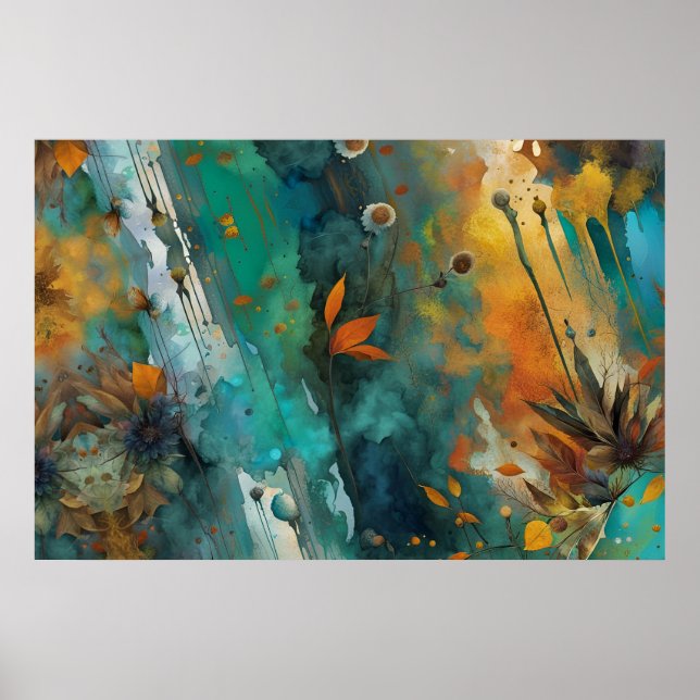 Herbsternte Farbe Aquamarin Rust Gold Abstrakt Poster (Vorne)
