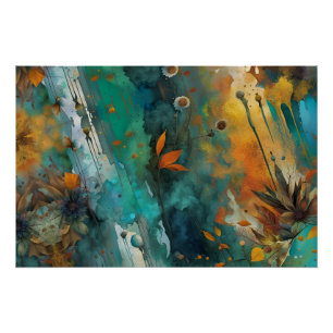 Herbsternte Farbe Aquamarin Rust Gold Abstrakt Poster