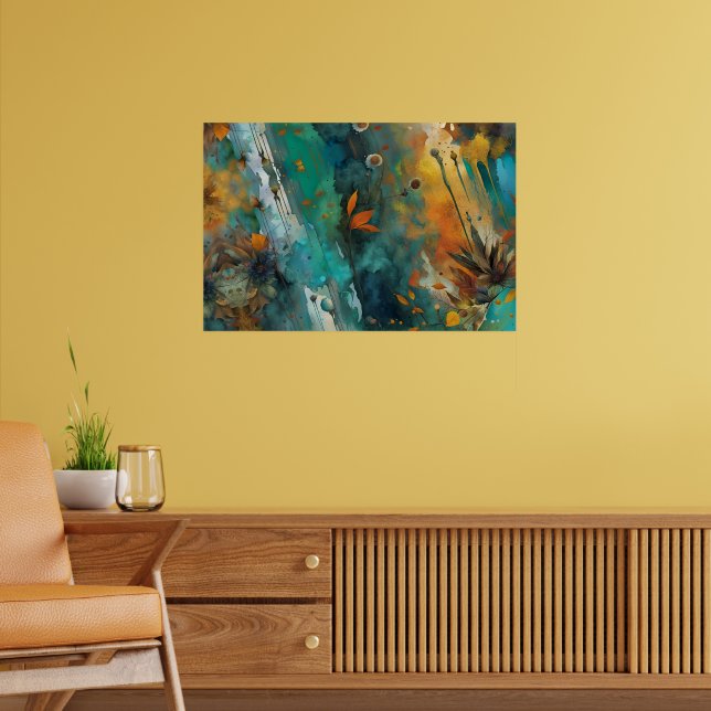 Herbsternte Farbe Aquamarin Rust Gold Abstrakt Poster (Wohnzimmer 2)