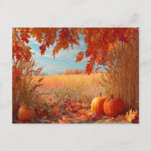 Herbsternte Herbstliche Naturszene Kürbisse Blätte Postkarte