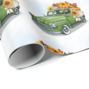 Herbsternte in einem grünen LKW Geschenkpapier