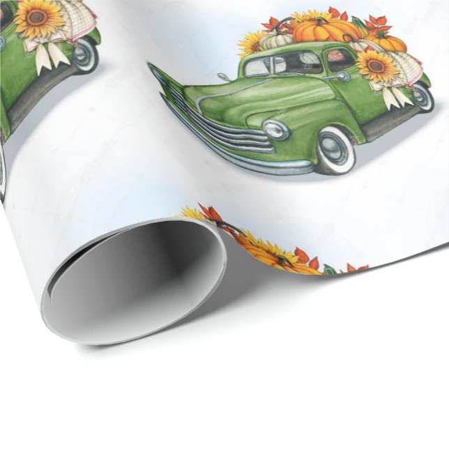 Herbsternte in einem grünen LKW Geschenkpapier (Rolleneckpunkt)