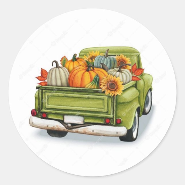 Herbsternte in einem grünen LKW-Klassiker Runder Aufkleber (Vorderseite)