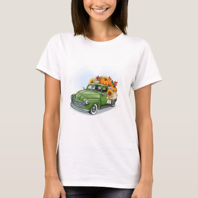 Herbsternte in einem grünen LKW T-Shirt (Vorderseite)