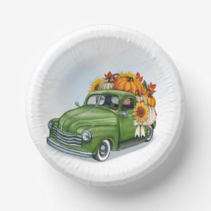 Herbsternte in einer grünen Lkw-Latte-Tasse Pappteller