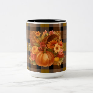 Herbsternte Kariert mit saisonaler Cornucopie Zweifarbige Tasse
