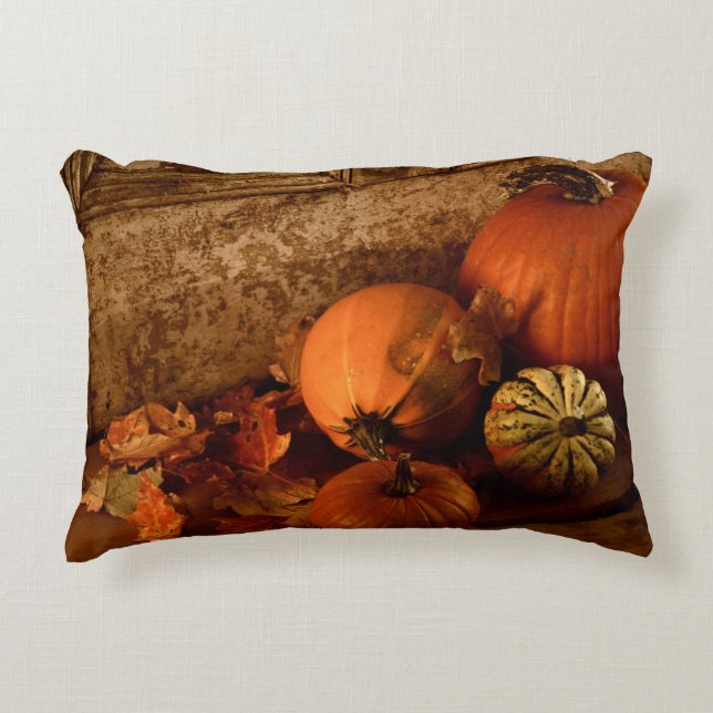 Herbsternte/ Pumpkins und Gourds an der Tür Dekokissen (Vorderseite)