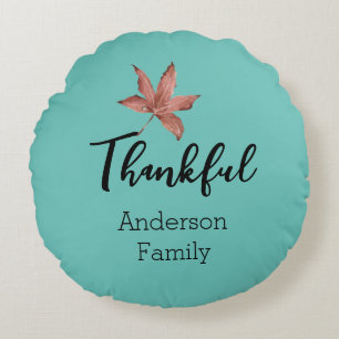 Herbstfall Ahorn Leaf Blauer Dank Familie Rundes Kissen