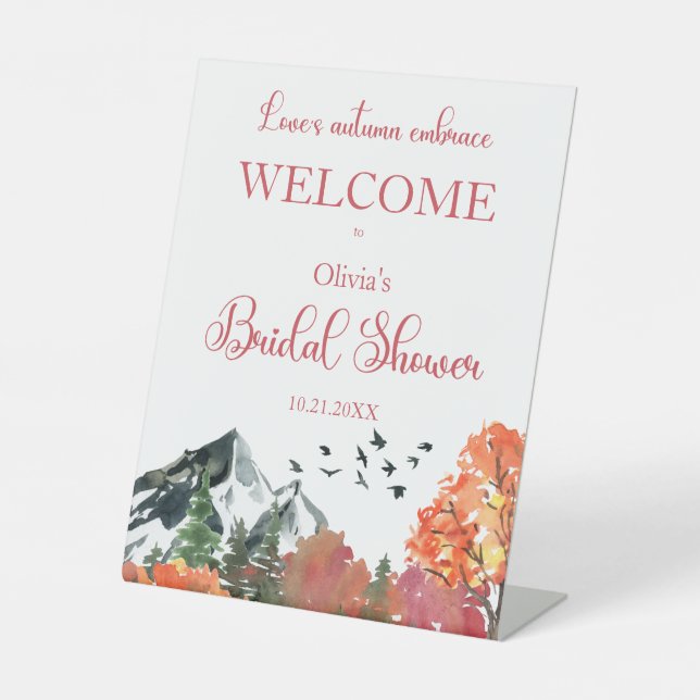 Herbstfall Bergwald Brautparty Willkommen Sockelschild (Vorderseite)
