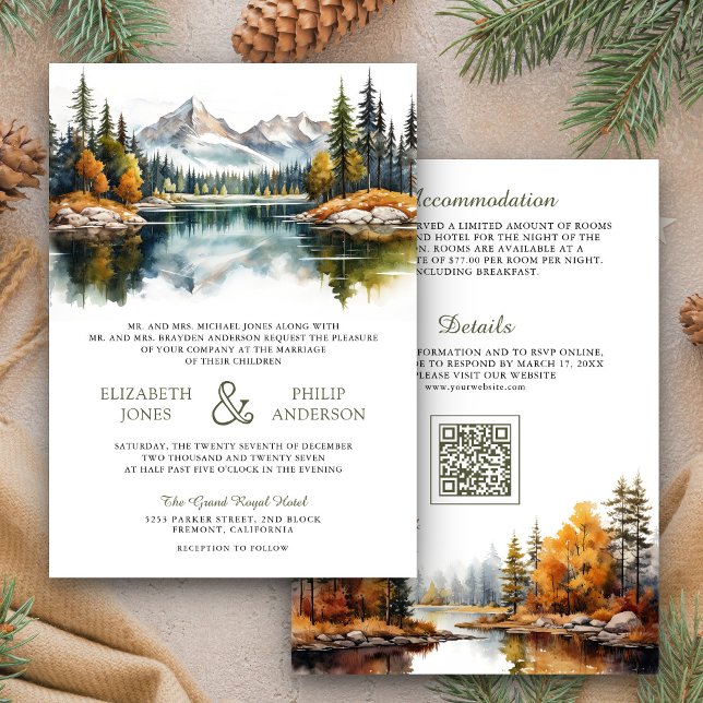 Herbstfall Bergwald QR-Code Hochzeit Einladung (Von Creator hochgeladen)