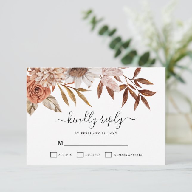 Herbstfall Bloom Elegante Hochzeitskarte RSVP Karte (Stehend Vorderseite)