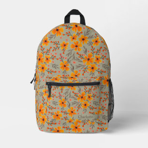 Herbstfall Blumenmuster Sage Green Name Bedruckter Rucksack