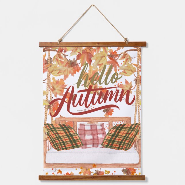 Herbstfall Erntedank Orange Blätter Szene Wandteppich Mit Holzrahmen (Vorderseite)